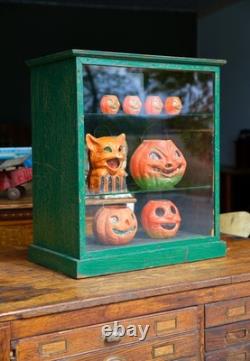 Antique Counter Top Display Case Wood Glass shelf apothecary cabinet green VTG