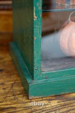 Antique Counter Top Display Case Wood Glass shelf apothecary cabinet green VTG