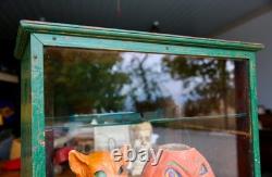 Antique Counter Top Display Case Wood Glass shelf apothecary cabinet green VTG