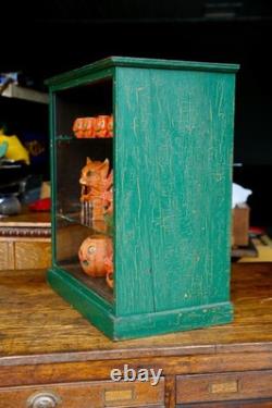 Antique Counter Top Display Case Wood Glass shelf apothecary cabinet green VTG
