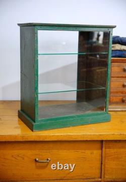 Antique Counter Top Display Case Wood Glass shelf apothecary cabinet green VTG