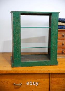 Antique Counter Top Display Case Wood Glass shelf apothecary cabinet green VTG