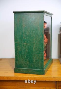 Antique Counter Top Display Case Wood Glass shelf apothecary cabinet green VTG