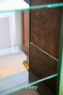 Antique Counter Top Display Case Wood Glass shelf apothecary cabinet green VTG