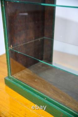 Antique Counter Top Display Case Wood Glass shelf apothecary cabinet green VTG