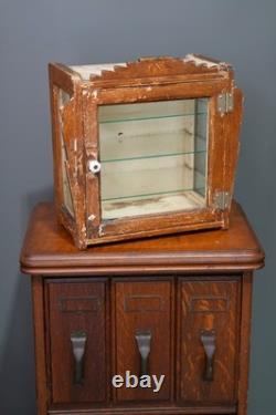 Antique Countertop Display Case Wood Glass shelf vintage apothecary cabinet