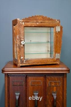 Antique Countertop Display Case Wood Glass shelf vintage apothecary cabinet
