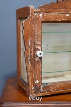 Antique Countertop Display Case Wood Glass shelf vintage apothecary cabinet