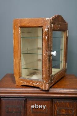 Antique Countertop Display Case Wood Glass shelf vintage apothecary cabinet