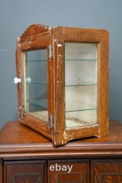Antique Countertop Display Case Wood Glass shelf vintage apothecary cabinet