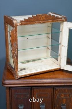 Antique Countertop Display Case Wood Glass shelf vintage apothecary cabinet