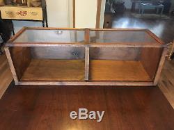 Antique Country Store Divided Center Wood And Sliding Glass Front Display Case