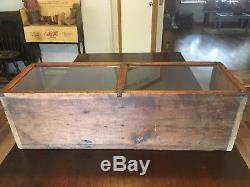 Antique Country Store Divided Center Wood And Sliding Glass Front Display Case