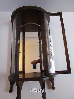 Antique Curio Cabinet Curved glass mirror Mahogany Wood table display case 22¾t