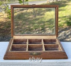 Antique Dovetailed Wood Glass Topped Display Box Salesman Case Watch Vitrine