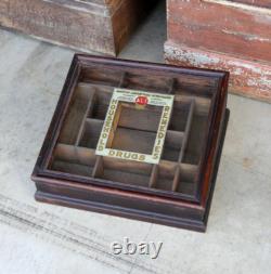 Antique Drug Store Countertop Glass Display Case Wood Apothecary Cabinet Vintage
