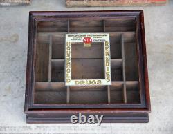 Antique Drug Store Countertop Glass Display Case Wood Apothecary Cabinet Vintage