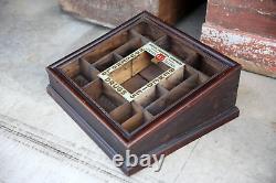 Antique Drug Store Countertop Glass Display Case Wood Apothecary Cabinet Vintage