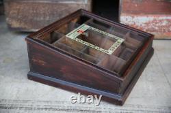 Antique Drug Store Countertop Glass Display Case Wood Apothecary Cabinet Vintage