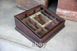 Antique Drug Store Countertop Glass Display Case Wood Apothecary Cabinet Vintage
