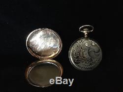 Antique Elgin 14k Pocket Watch With Case & Display Plexiglass & Wood Stand