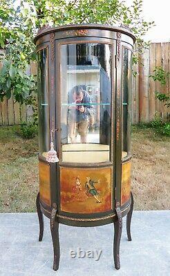 Antique FRENCH VITRINE CURIO CABINET Hand Painted DISPLAY CASE Vernis Martin