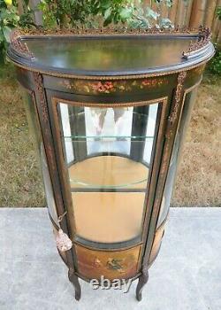 Antique FRENCH VITRINE CURIO CABINET Hand Painted DISPLAY CASE Vernis Martin