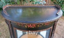 Antique FRENCH VITRINE CURIO CABINET Hand Painted DISPLAY CASE Vernis Martin