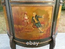 Antique FRENCH VITRINE CURIO CABINET Hand Painted DISPLAY CASE Vernis Martin