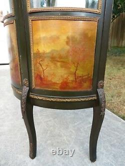 Antique FRENCH VITRINE CURIO CABINET Hand Painted DISPLAY CASE Vernis Martin