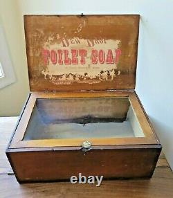 Antique Fels & Co. Finger Joint Wood with Glass Top Dew Drop Toilet Soap Showcase