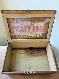 Antique Fels & Co. Finger Joint Wood with Glass Top Dew Drop Toilet Soap Showcase