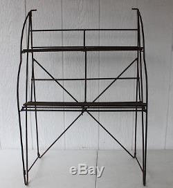 Antique Folding Wrought Iron And Wood Shelf, Old Store Counter Top Display