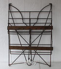 Antique Folding Wrought Iron And Wood Shelf, Old Store Counter Top Display