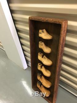 Antique Folk Art Primitive child shoe form Wood Showcase Display Case home decor