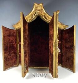 Antique French 15 Wall Cabinet, Display Case or Mini Armoire, Wood w Gold Gesso