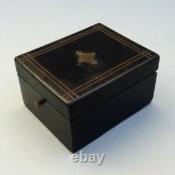 Antique French Ladies Pocket Watch Display Box Inlaid Brass Ebonised Wood Case