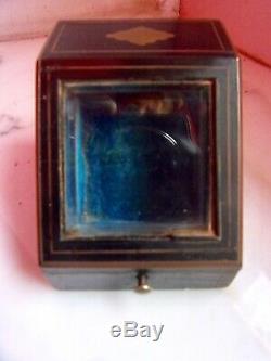 Antique French Napoléon III pocket watch case display wooden inlay glass box