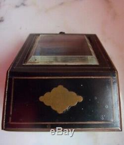 Antique French Napoléon III pocket watch case display wooden inlay glass box