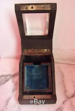 Antique French Napoléon III pocket watch case display wooden inlay glass box