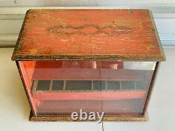 Antique Glass and Wood Countertop Advertising Display Case Box NICE