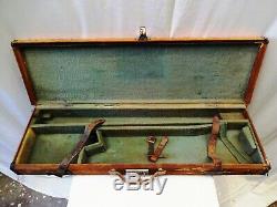Antique Gun Case Wooden Leather Cloth Mounted Victorian Gun Display Cabinet Old