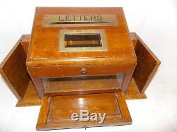 Antique Hotel Wood Mail & Telegram Box. Old, Bevelled Glass, Very Nice