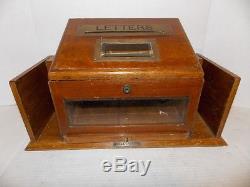 Antique Hotel Wood Mail & Telegram Box. Old, Bevelled Glass, Very Nice