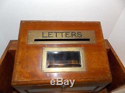 Antique Hotel Wood Mail & Telegram Box. Old, Bevelled Glass, Very Nice