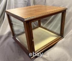 Antique Inlaid Mahogany Marquetry Rotating Display Case with lock & key