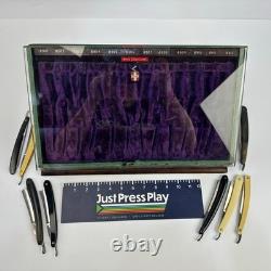 Antique Klenzo Razor Wood & Glass Store Display Case with Velvet & 8 Razors