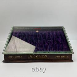 Antique Klenzo Razor Wood & Glass Store Display Case with Velvet & 8 Razors
