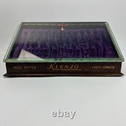 Antique Klenzo Razor Wood & Glass Store Display Case with Velvet & 8 Razors