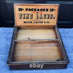 Antique Lace Wood Country Store Display Case Dovetail Box Fine Laces Advertising